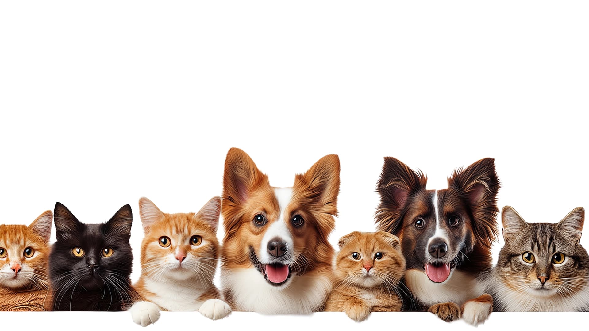 Happy dog and cat looking at camera - Pet Care